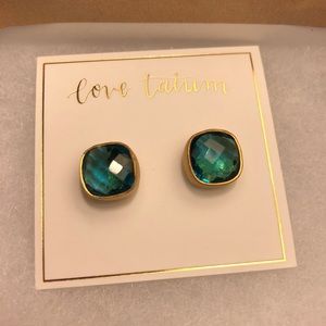 Love Tatum Aqua Quartz Cushion Studs